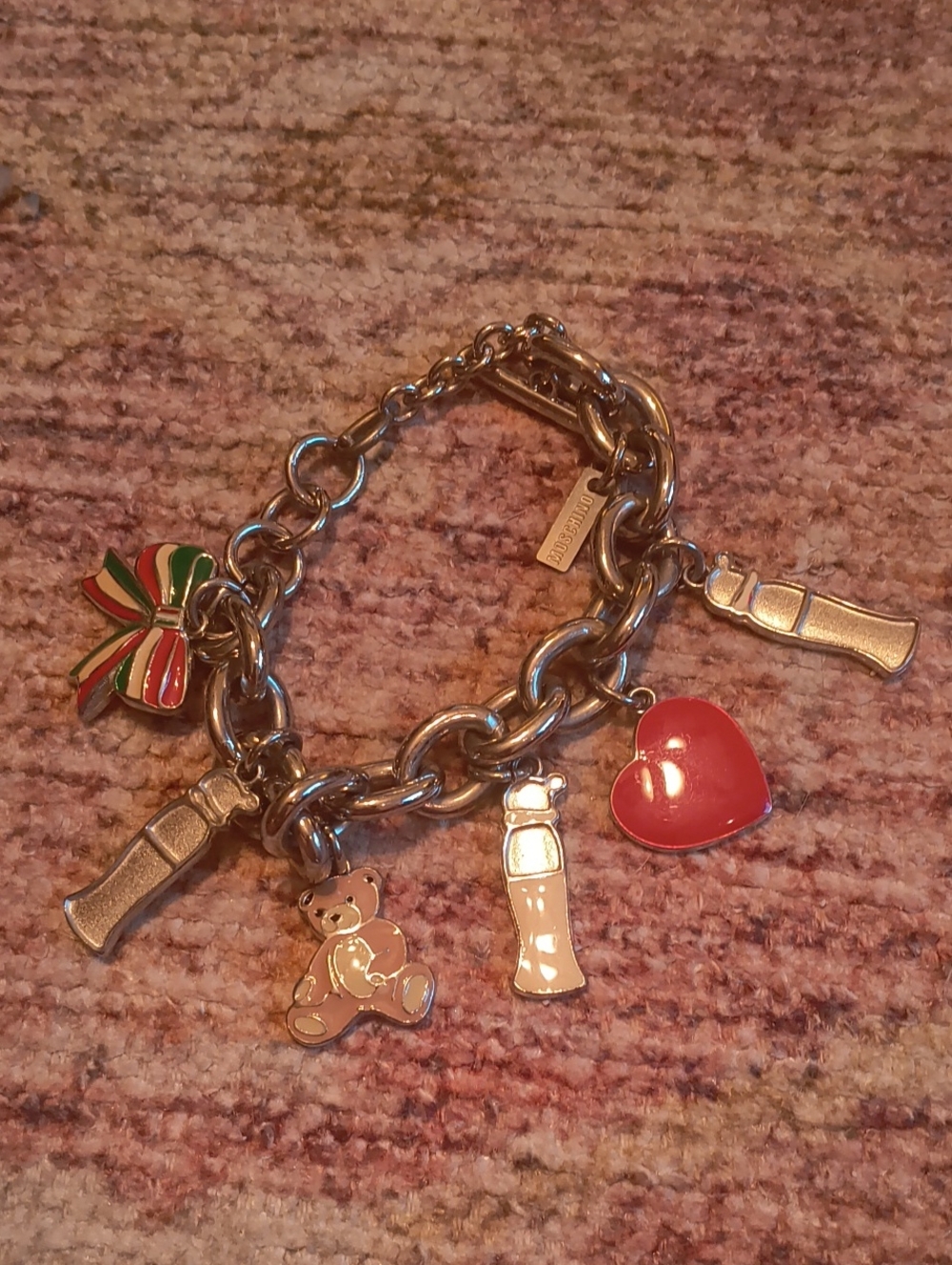 Vintage Moschino Bijoux Charm Bracelet Enamel Teddy Bear Bow As-Is